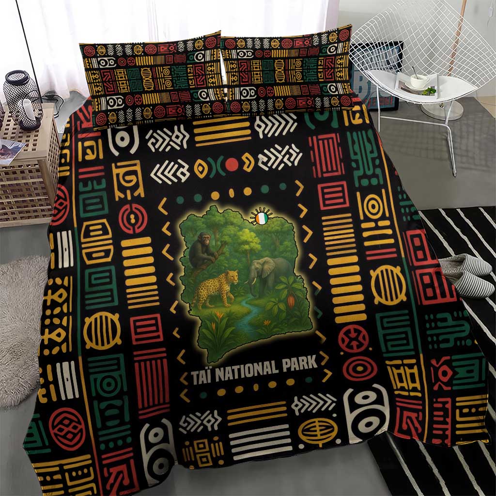 Ivory Coast Bedding Set Tai National Park Wildlife Map TS04