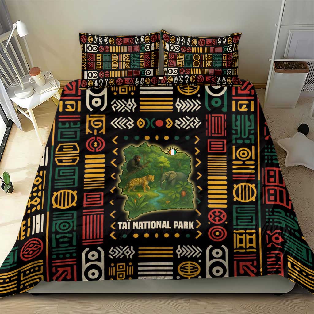 Ivory Coast Bedding Set Tai National Park Wildlife Map TS04