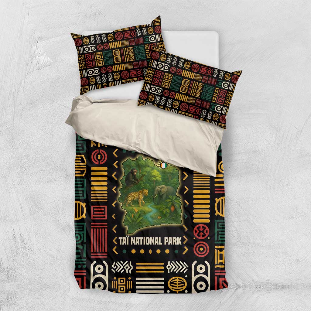 Ivory Coast Bedding Set Tai National Park Wildlife Map TS04
