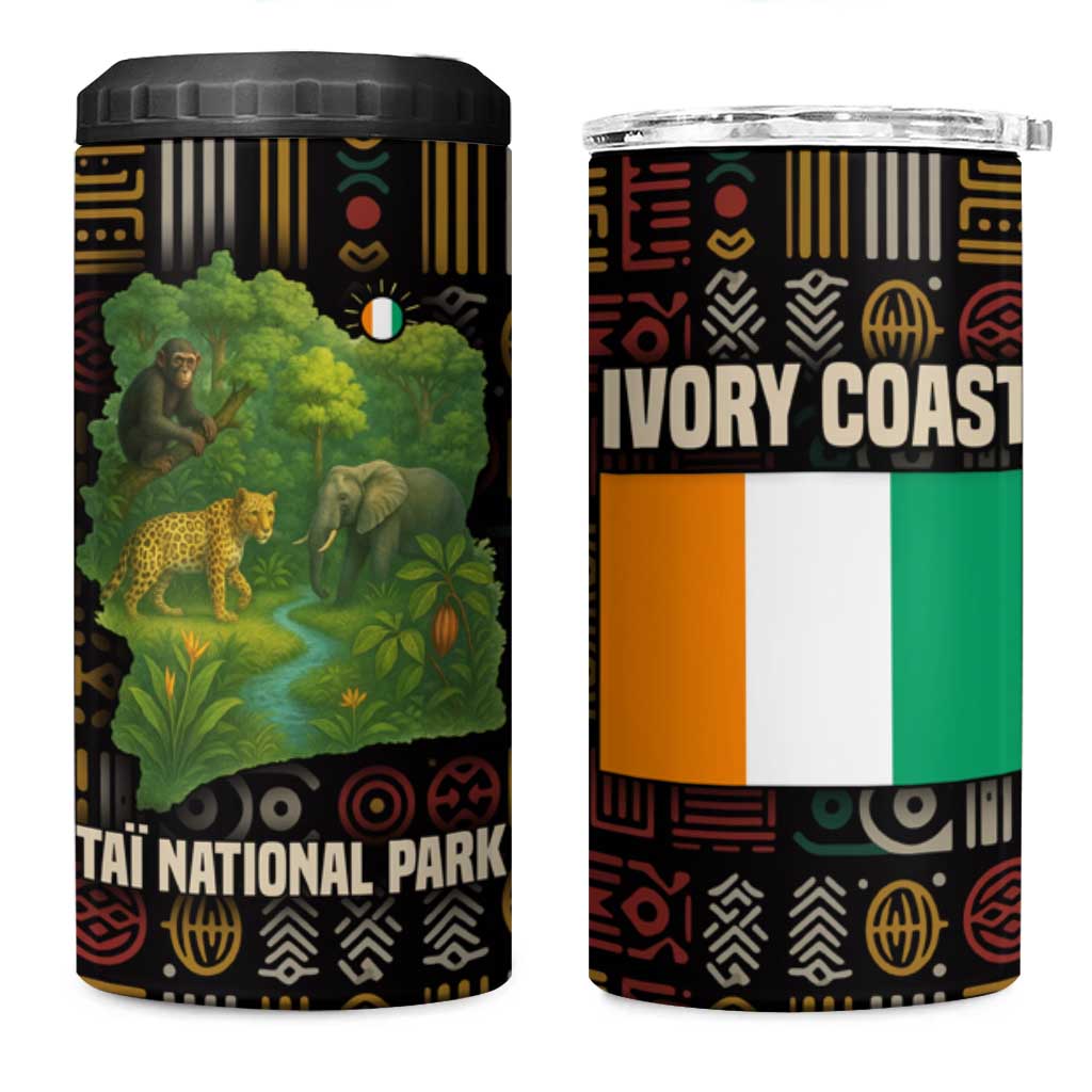 Ivory Coast 4 in 1 Can Cooler Tumbler Tai National Park Wildlife Map TS04
