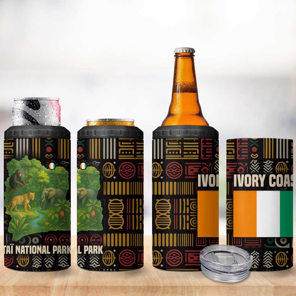 Ivory Coast 4 in 1 Can Cooler Tumbler Tai National Park Wildlife Map TS04
