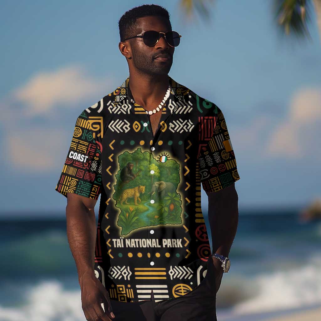 Ivory Coast Hawaiian Shirt Tai National Park Wildlife Map TS04