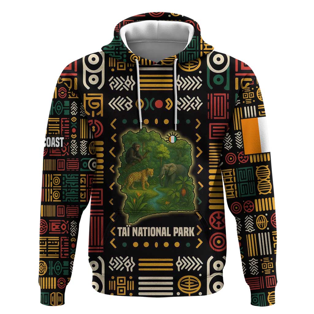 Ivory Coast Hoodie with Taï National Park Wildlife Map Design TS04