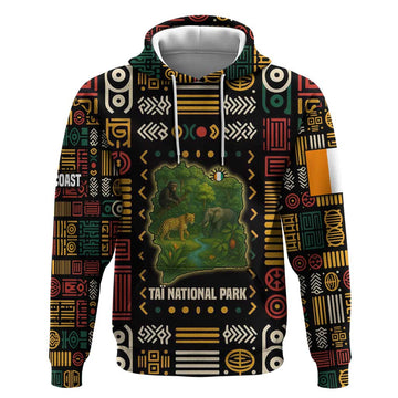 Ivory Coast Hoodie with Taï National Park Wildlife Map Design TS04