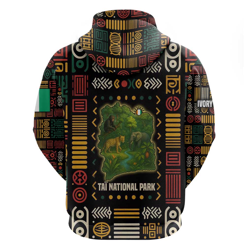 Ivory Coast Hoodie with Taï National Park Wildlife Map Design TS04