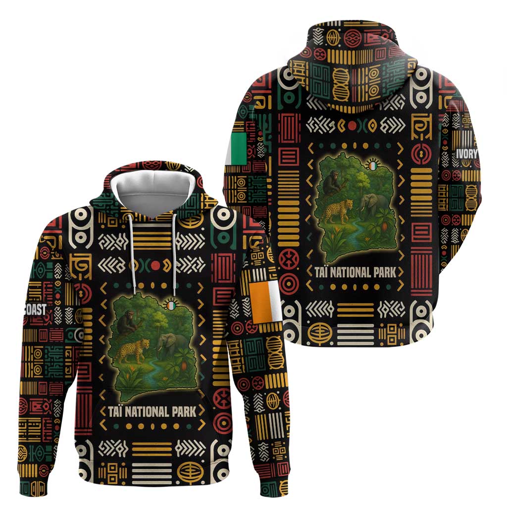 Ivory Coast Hoodie with Taï National Park Wildlife Map Design TS04