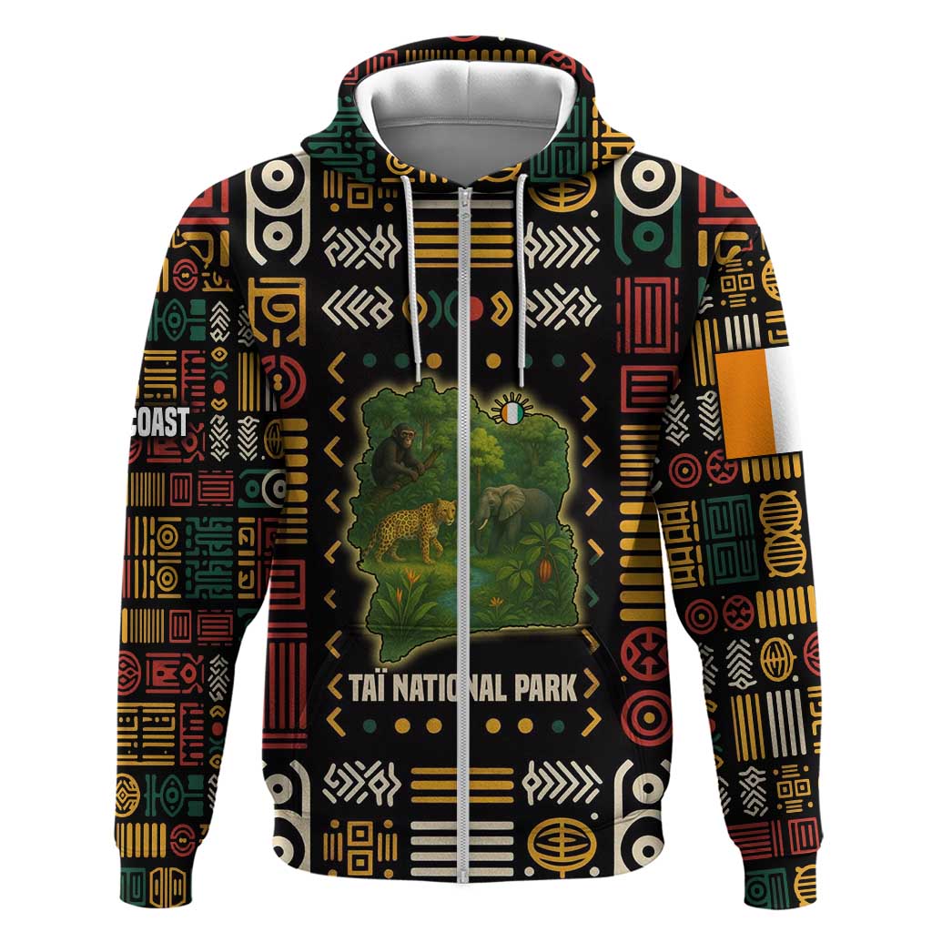 Ivory Coast Hoodie with Taï National Park Wildlife Map Design TS04