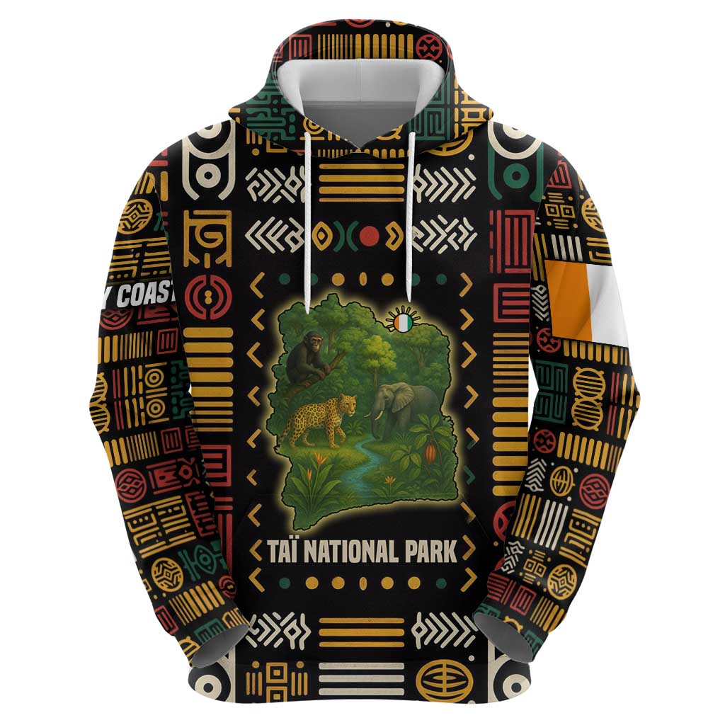Ivory Coast Hoodie with Taï National Park Wildlife Map Design TS04