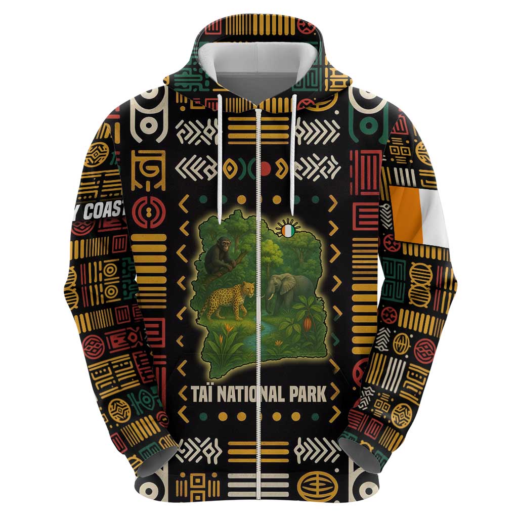 Ivory Coast Hoodie with Taï National Park Wildlife Map Design TS04
