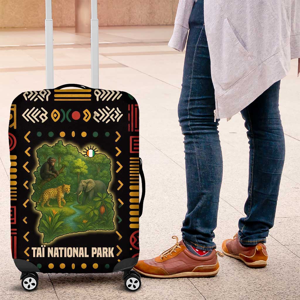 Ivory Coast Luggage Cover with Taï National Park Wildlife Map Design TS04