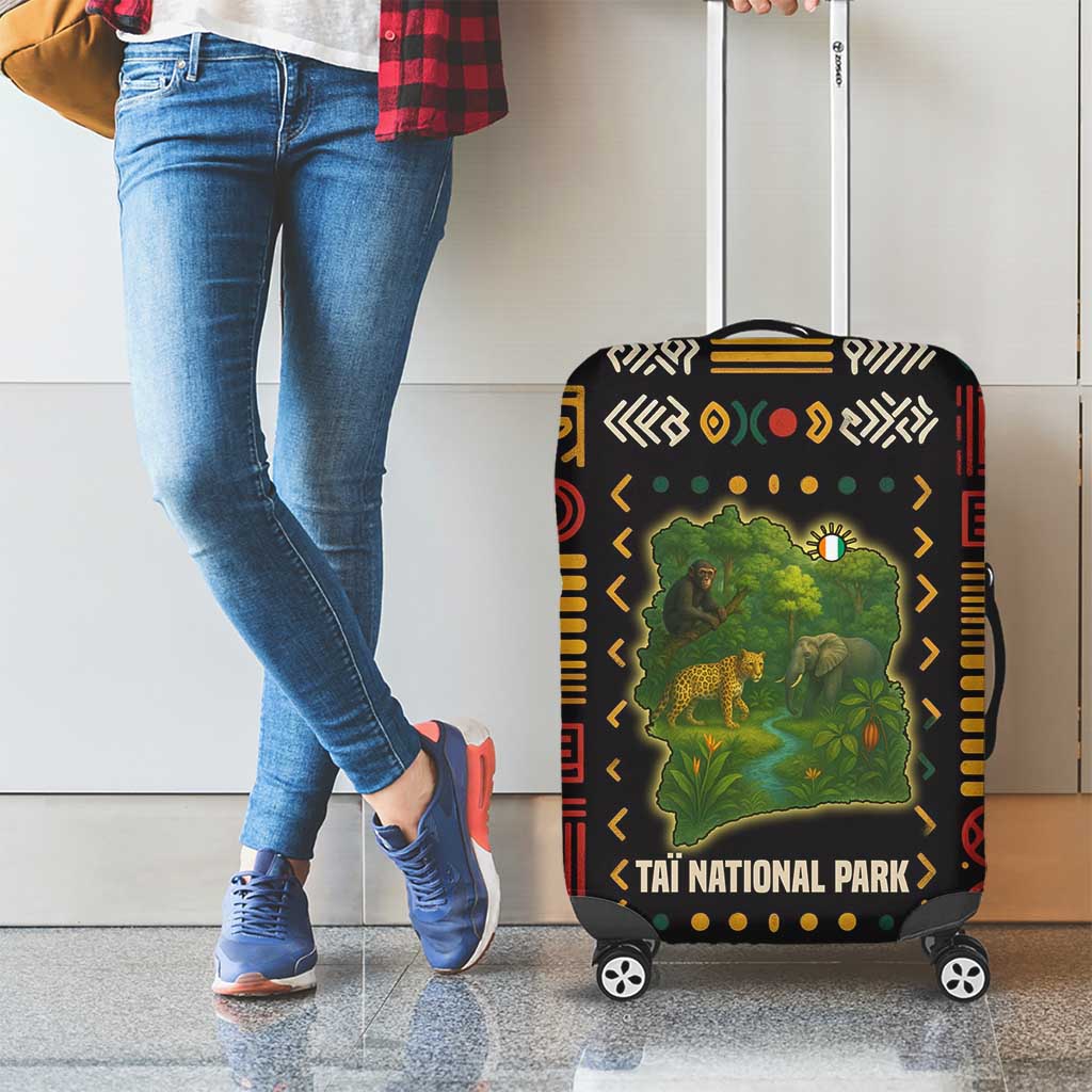 Ivory Coast Luggage Cover with Taï National Park Wildlife Map Design TS04