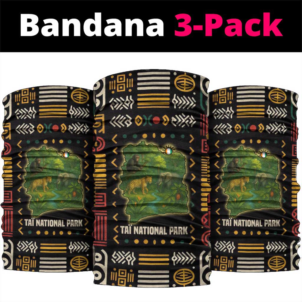 Ivory Coast Neck Gaiter with Taï National Park Wildlife Map Design TS04