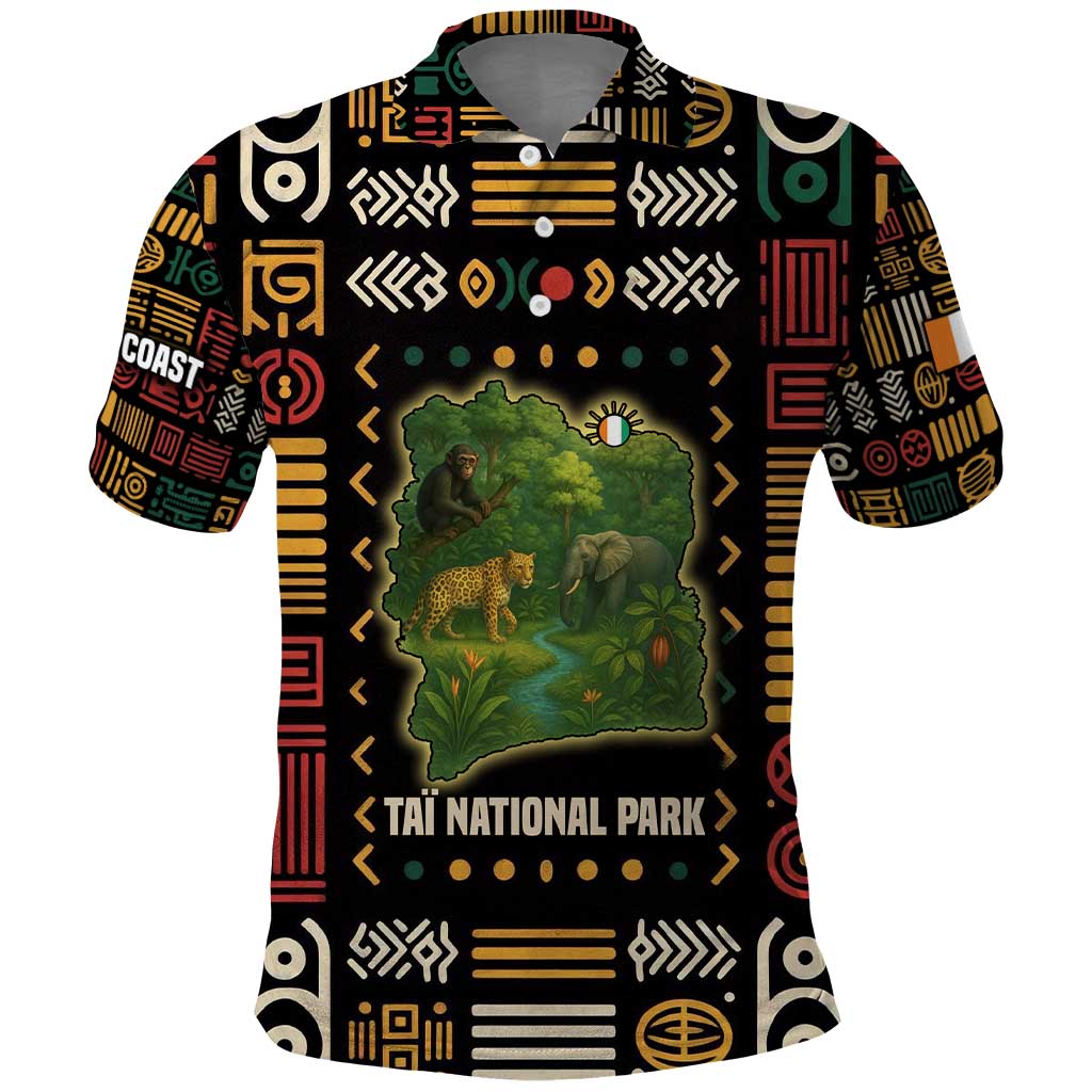 Ivory Coast Polo Shirt with Taï National Park Wildlife Map Design TS04