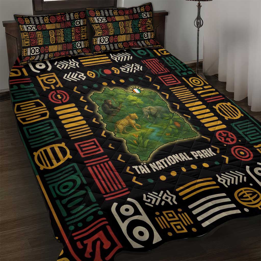Ivory Coast Quilt Bed Set Tai National Park Wildlife Map TS04