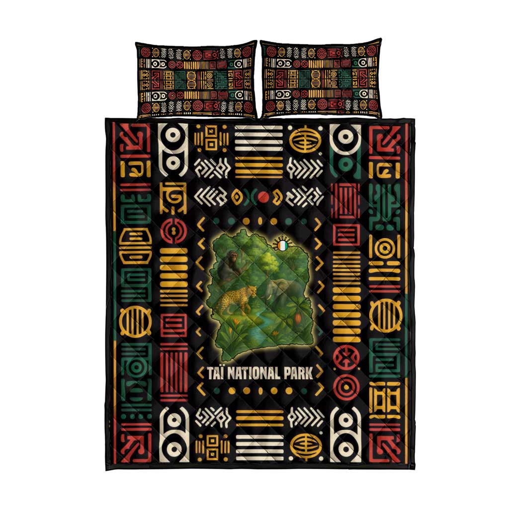 Ivory Coast Quilt Bed Set Tai National Park Wildlife Map TS04