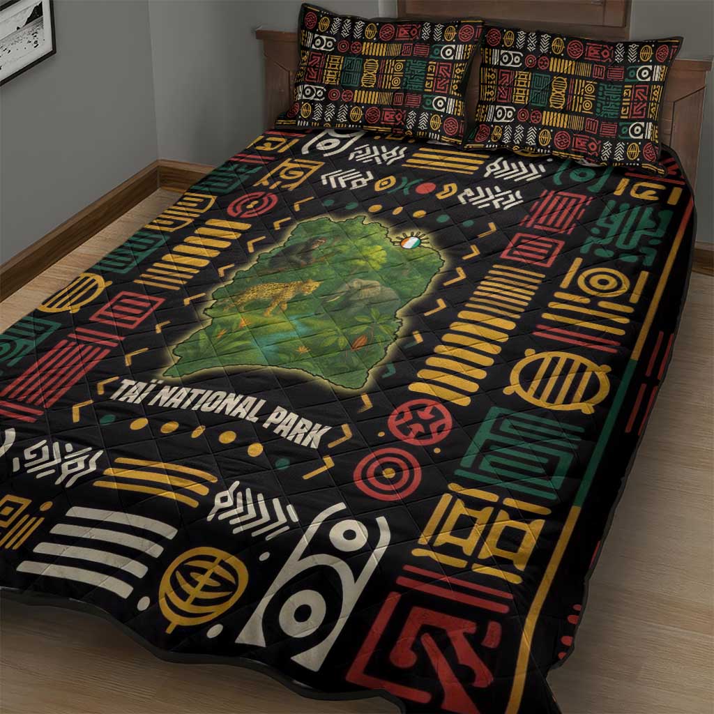 Ivory Coast Quilt Bed Set Tai National Park Wildlife Map TS04