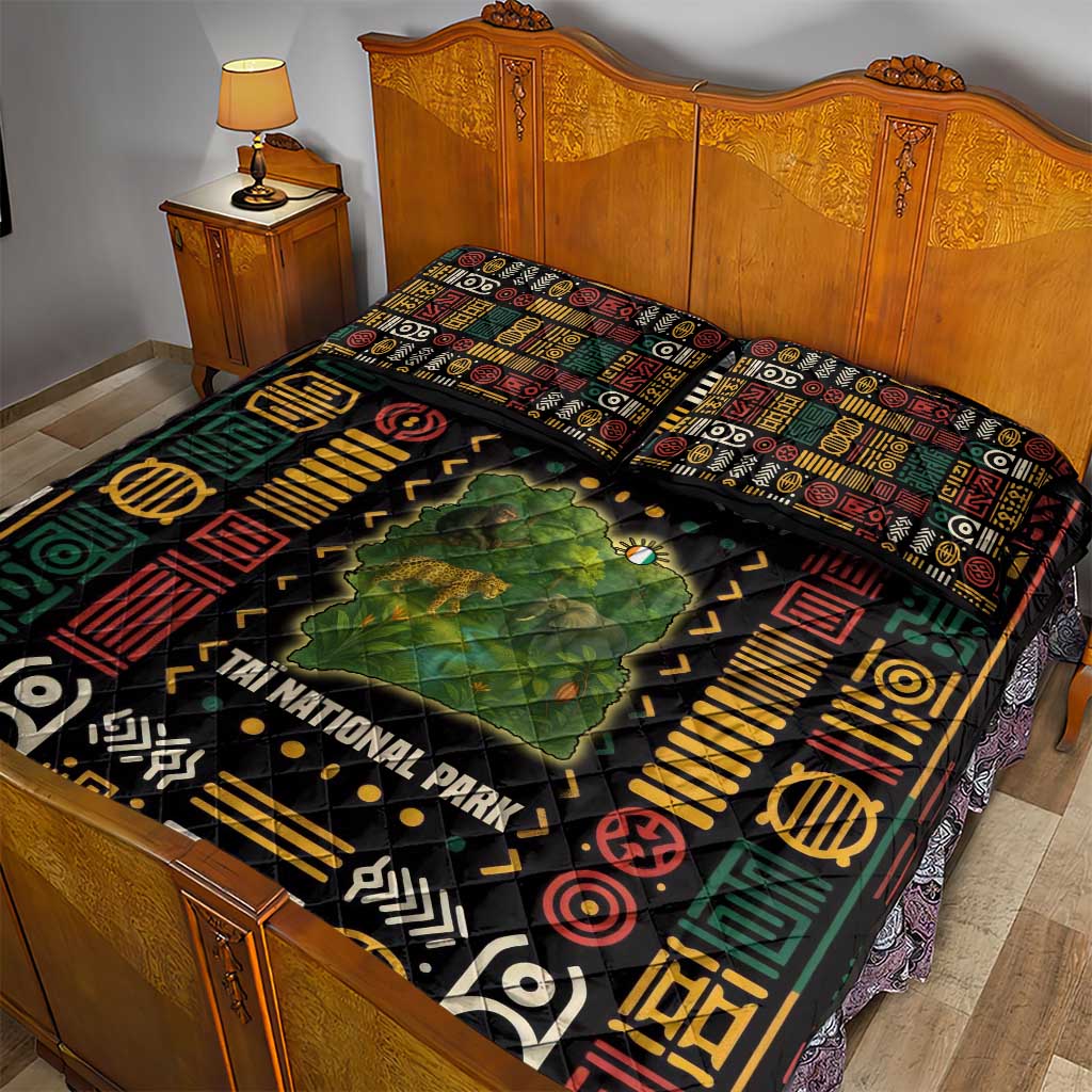 Ivory Coast Quilt Bed Set Tai National Park Wildlife Map TS04