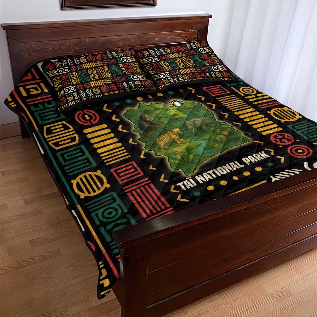 Ivory Coast Quilt Bed Set Tai National Park Wildlife Map TS04