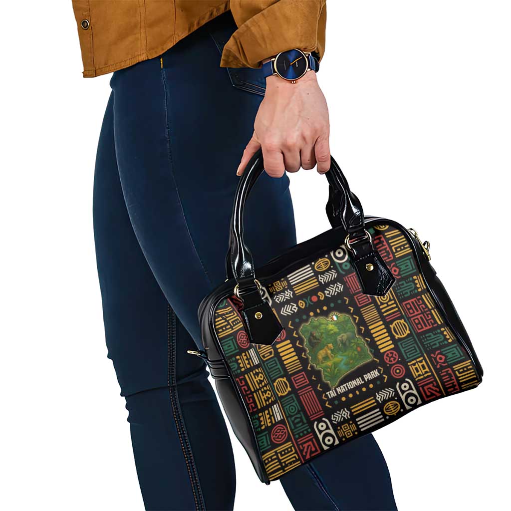 Ivory Coast Shoulder Handbag with Taï National Park Wildlife Map Design TS04