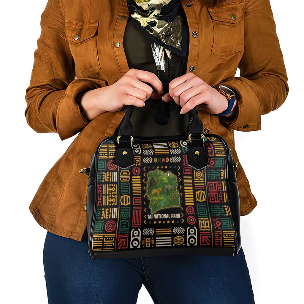Ivory Coast Shoulder Handbag with Taï National Park Wildlife Map Design TS04