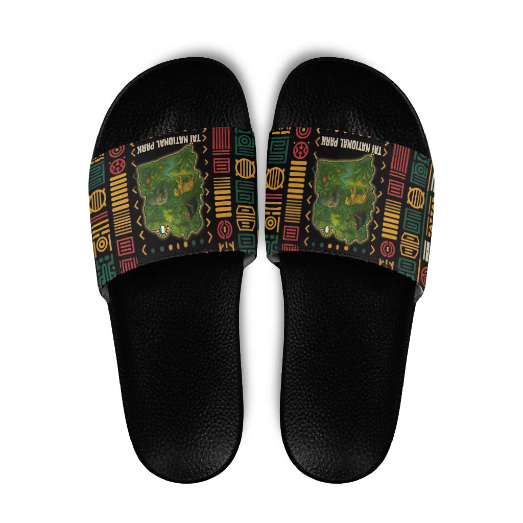 Ivory Coast Slide Sandals with Taï National Park Wildlife Map Design TS04