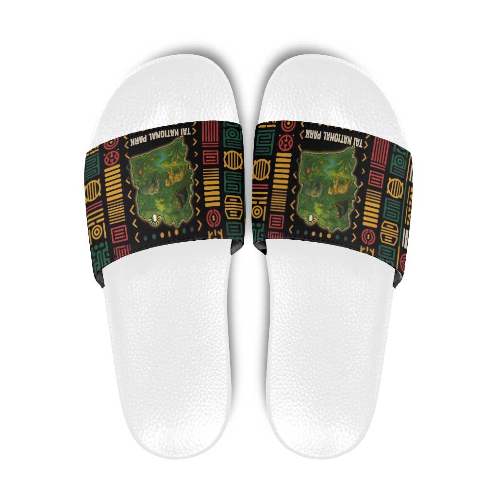 Ivory Coast Slide Sandals with Taï National Park Wildlife Map Design TS04