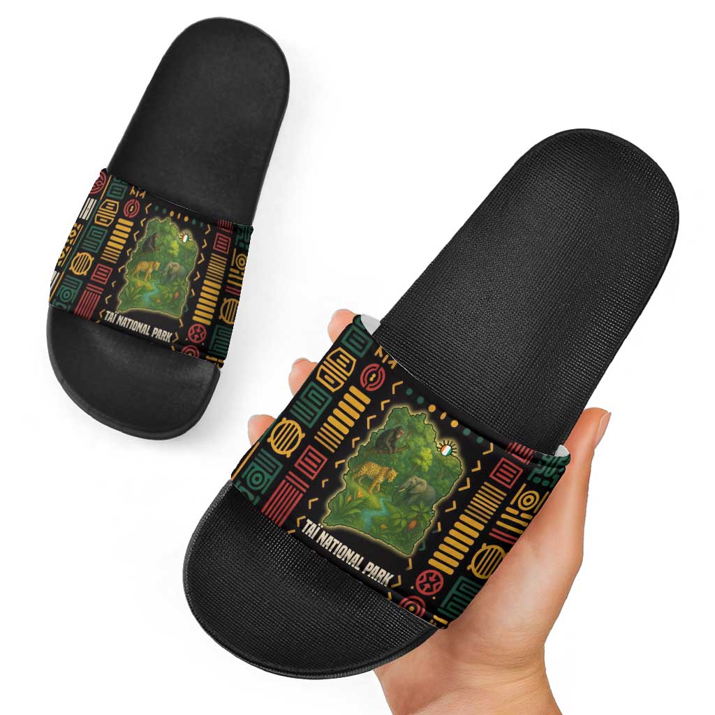 Ivory Coast Slide Sandals with Taï National Park Wildlife Map Design TS04