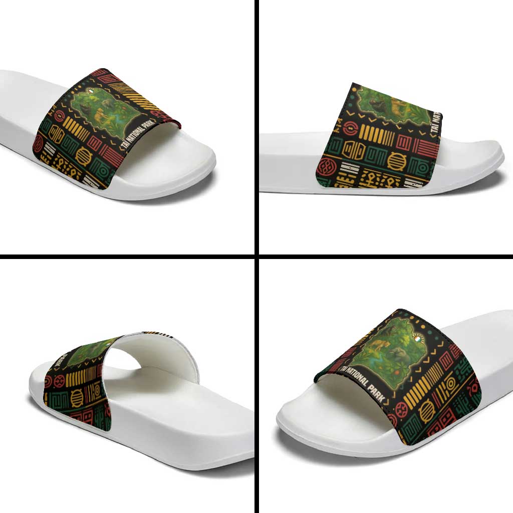 Ivory Coast Slide Sandals with Taï National Park Wildlife Map Design TS04