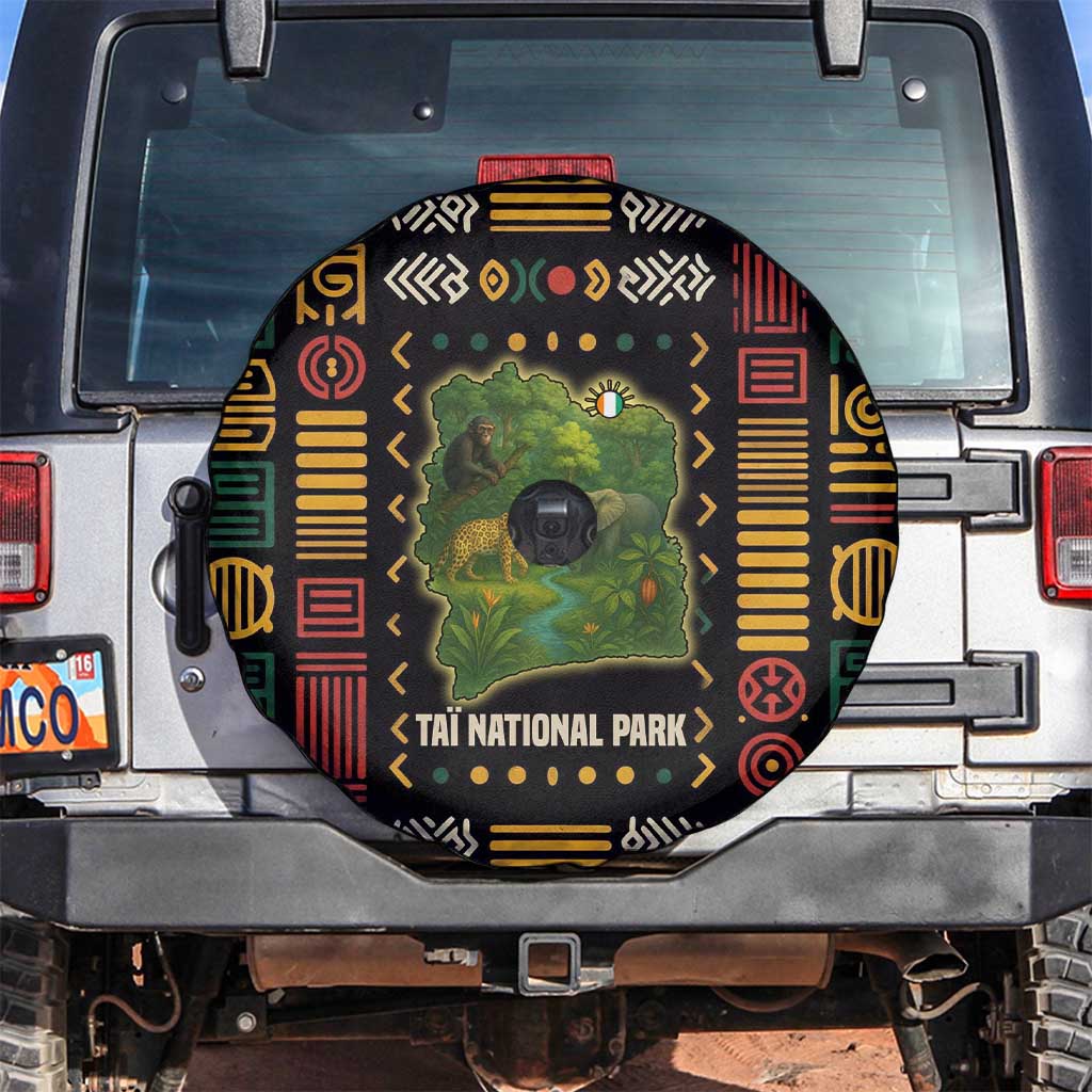Ivory Coast Spare Tire Cover with Taï National Park Wildlife Map Design TS04