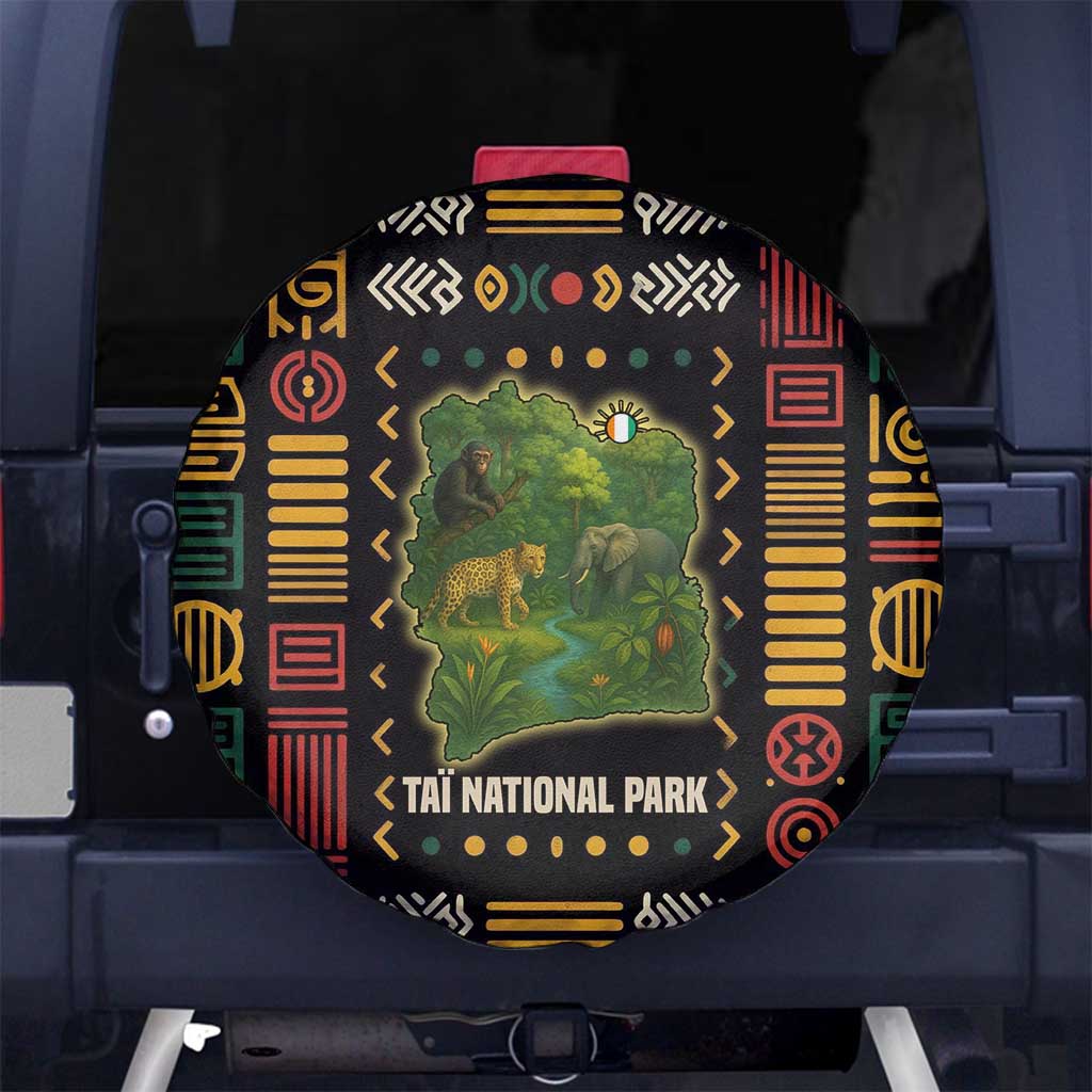 Ivory Coast Spare Tire Cover with Taï National Park Wildlife Map Design TS04