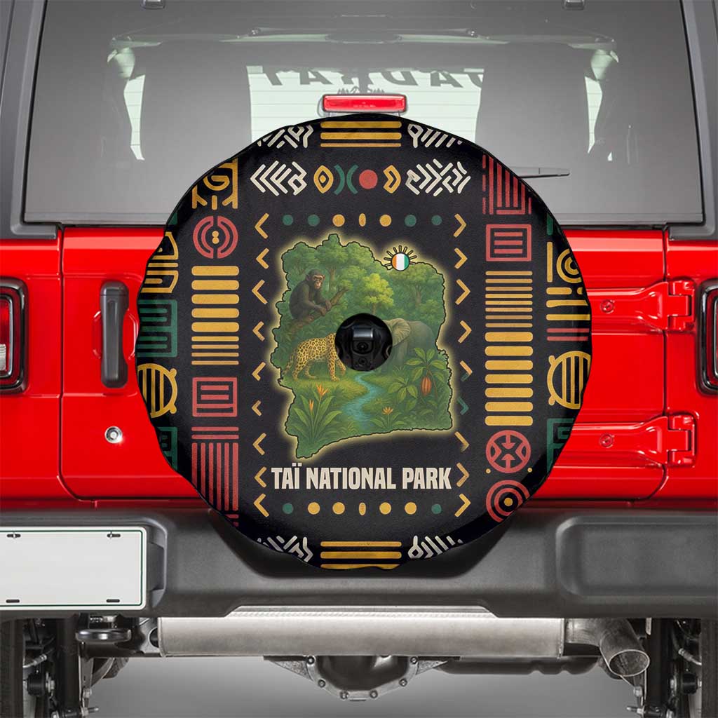 Ivory Coast Spare Tire Cover with Taï National Park Wildlife Map Design TS04