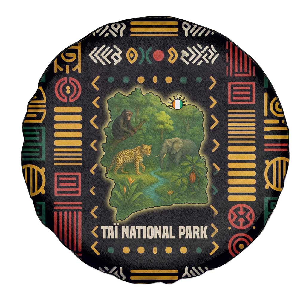 Ivory Coast Spare Tire Cover with Taï National Park Wildlife Map Design TS04
