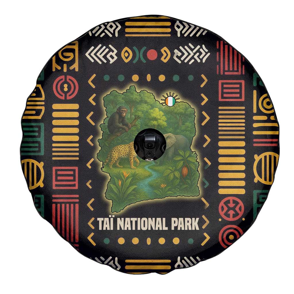Ivory Coast Spare Tire Cover with Taï National Park Wildlife Map Design TS04