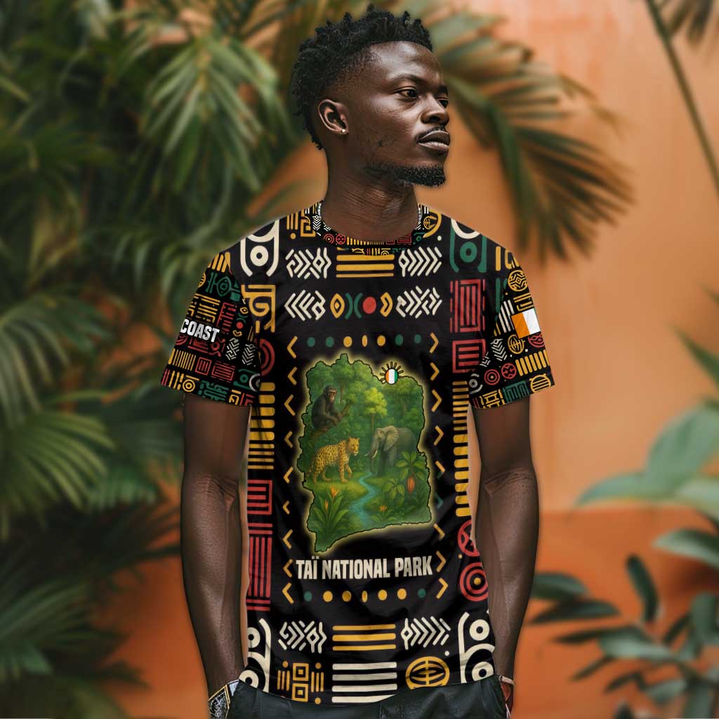 Ivory Coast T shirt Tai National Park Wildlife Map TS04