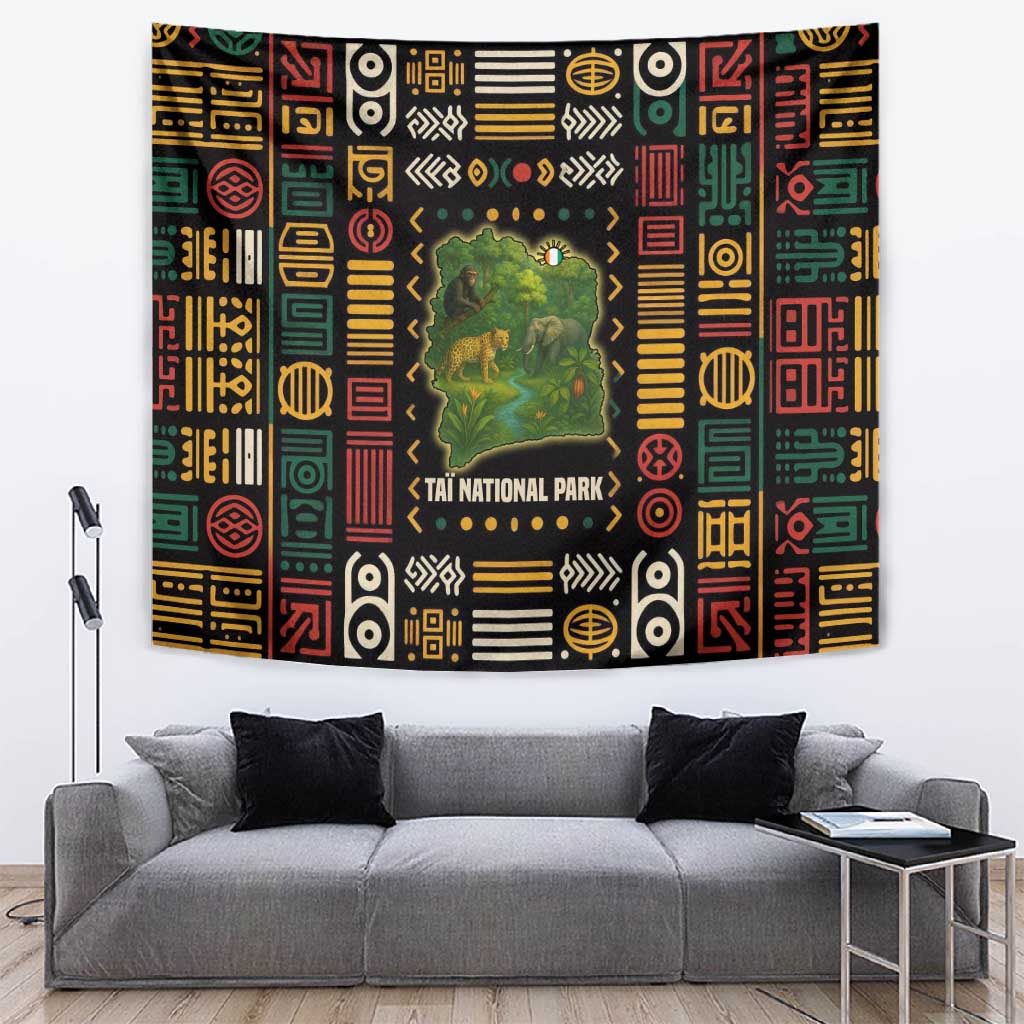 Ivory Coast Tapestry Tai National Park Wildlife Map TS04