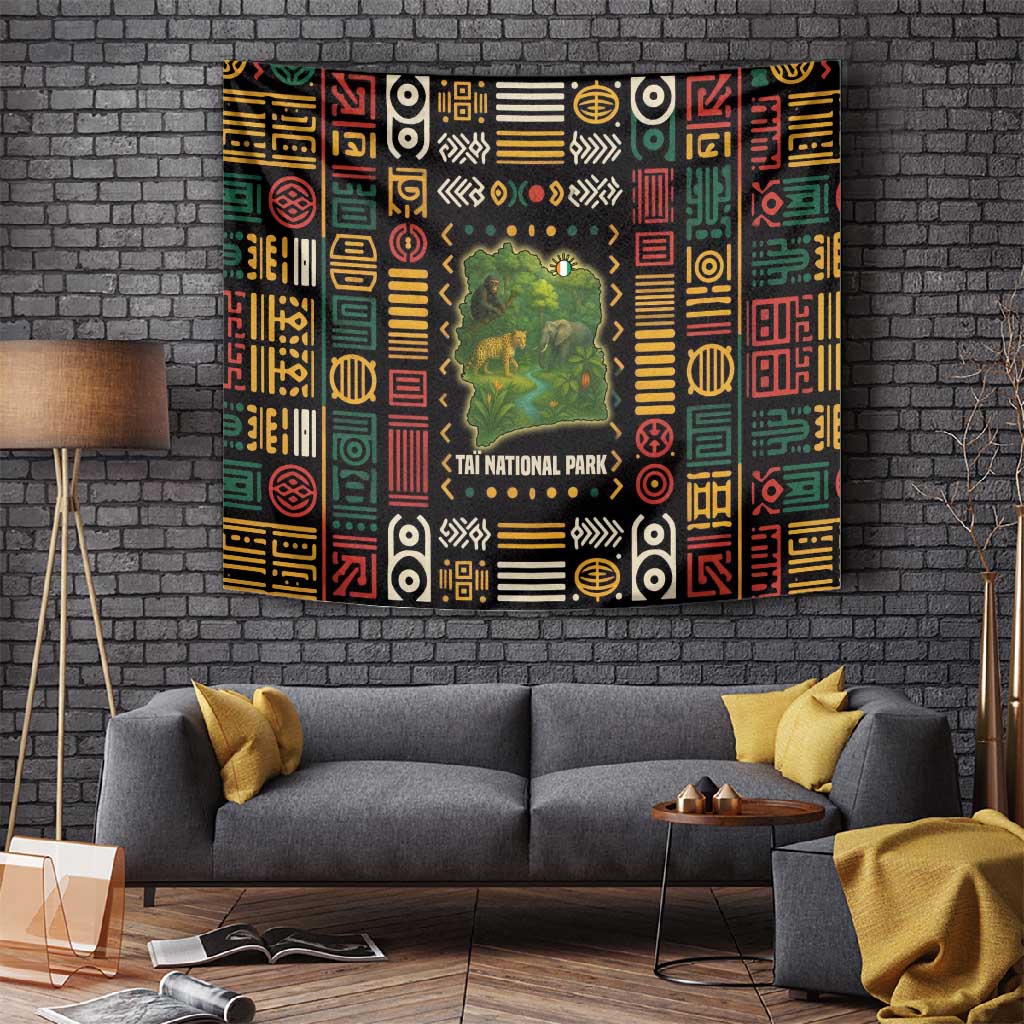 Ivory Coast Tapestry Tai National Park Wildlife Map TS04