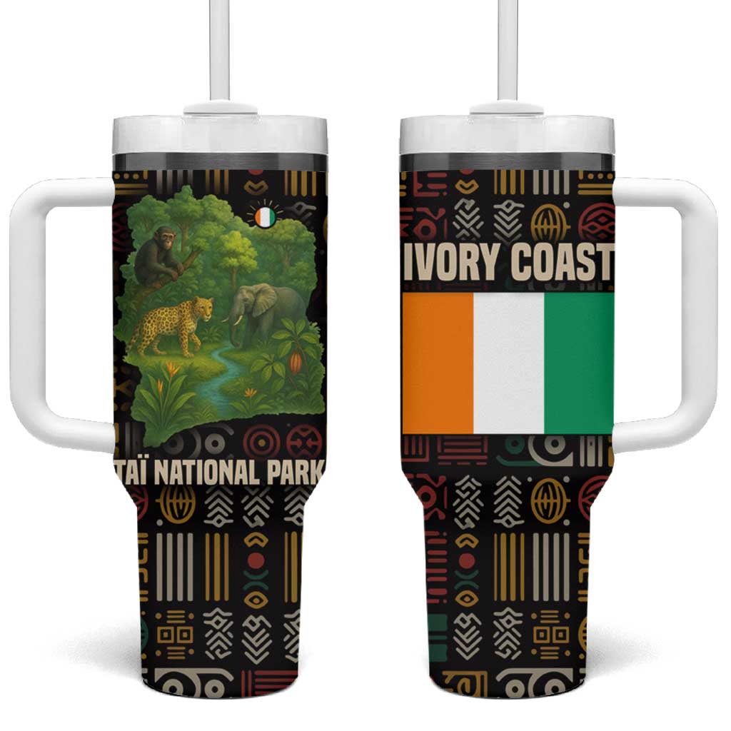 Ivory Coast Tumbler With Handle Tai National Park Wildlife Map TS04