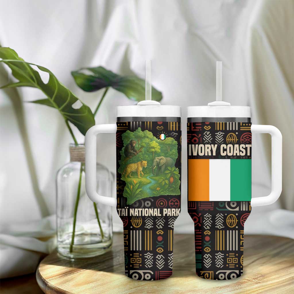 Ivory Coast Tumbler With Handle Tai National Park Wildlife Map TS04