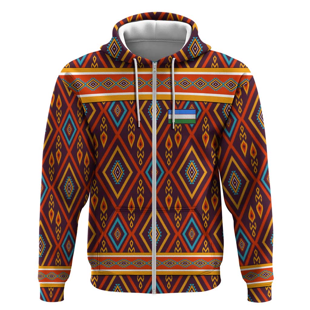 Uzbekistan Hoodie with Traditional Geometric Motif Design TS04