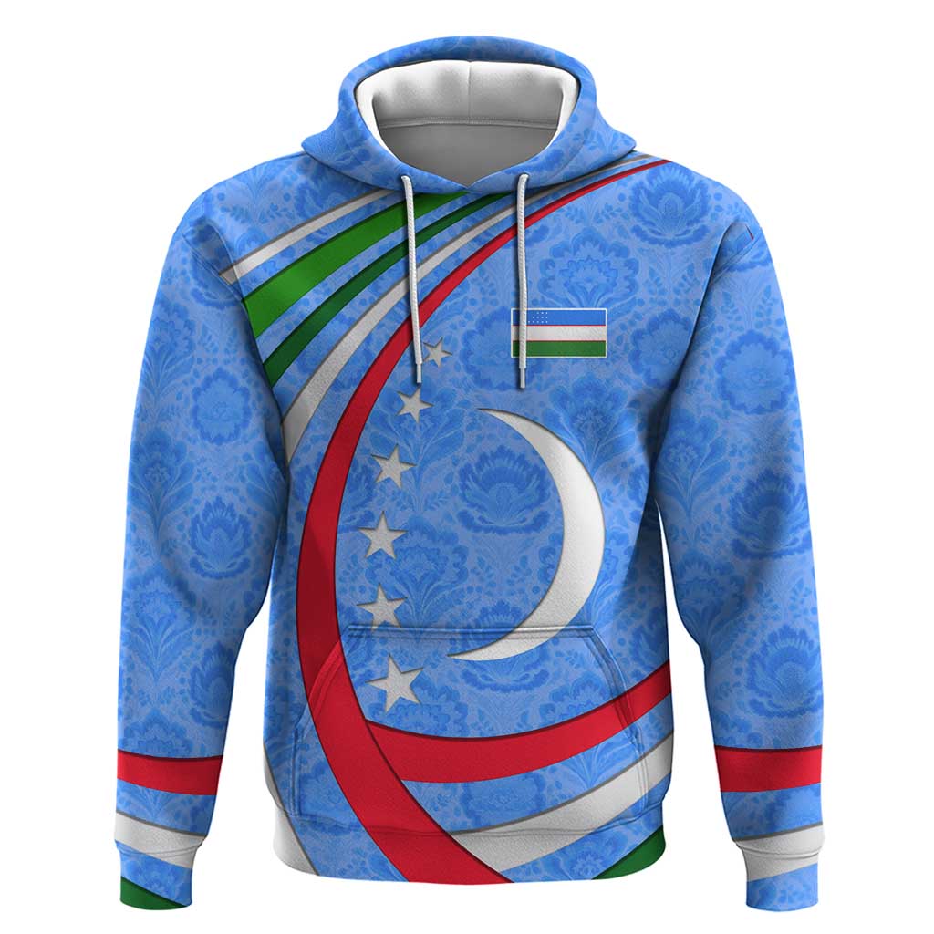 Uzbekistan Hoodie with Crescent Star and Ornamental Swirl Design TS04