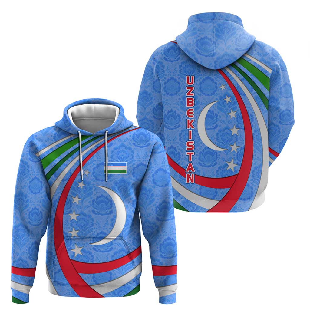 Uzbekistan Hoodie with Crescent Star and Ornamental Swirl Design TS04