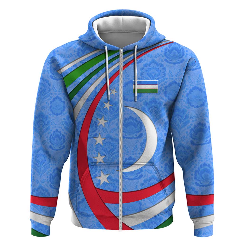 Uzbekistan Hoodie with Crescent Star and Ornamental Swirl Design TS04