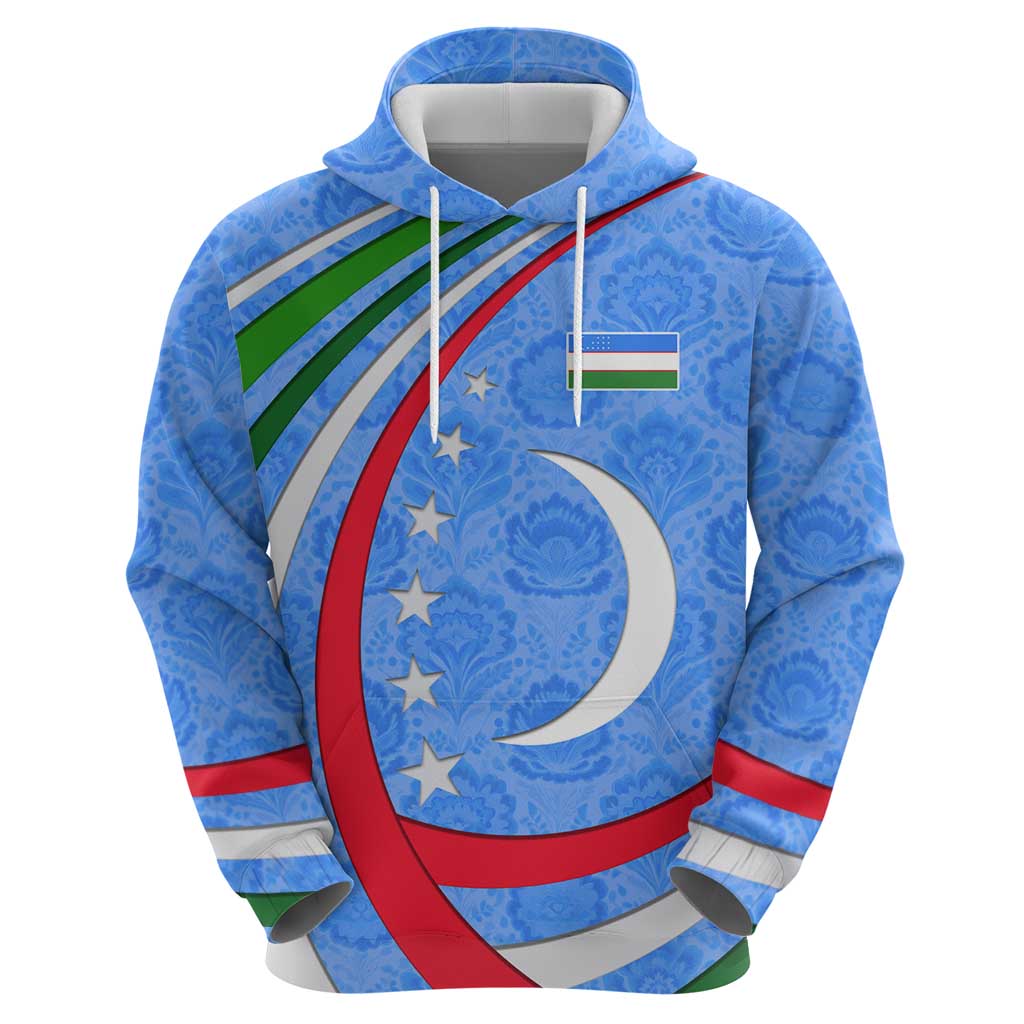 Uzbekistan Hoodie with Crescent Star and Ornamental Swirl Design TS04