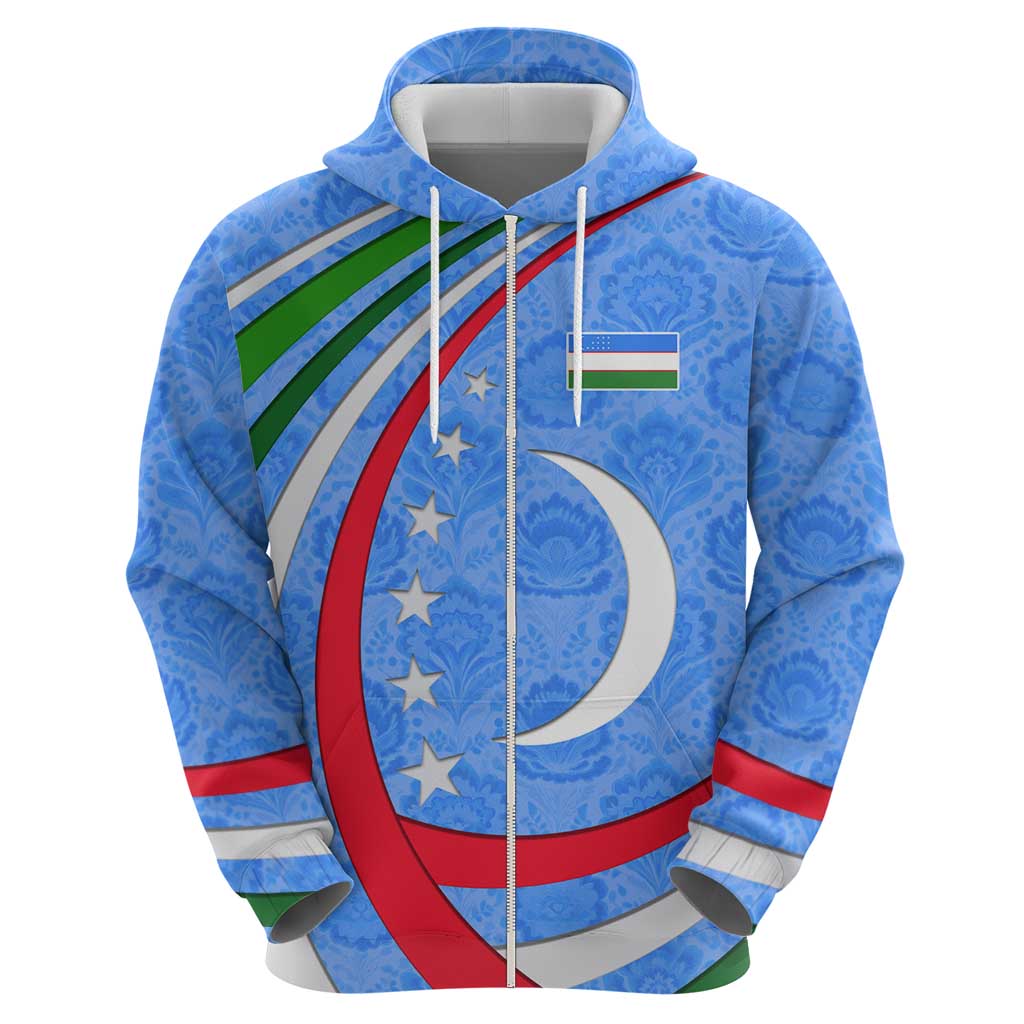 Uzbekistan Hoodie with Crescent Star and Ornamental Swirl Design TS04