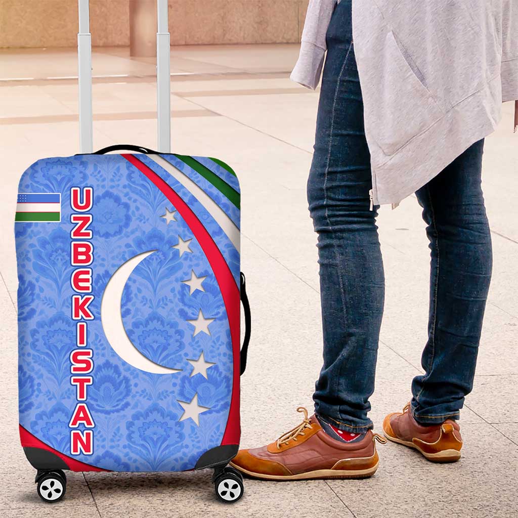 Uzbekistan Luggage Cover with Crescent Star and Ornamental Swirl Design TS04