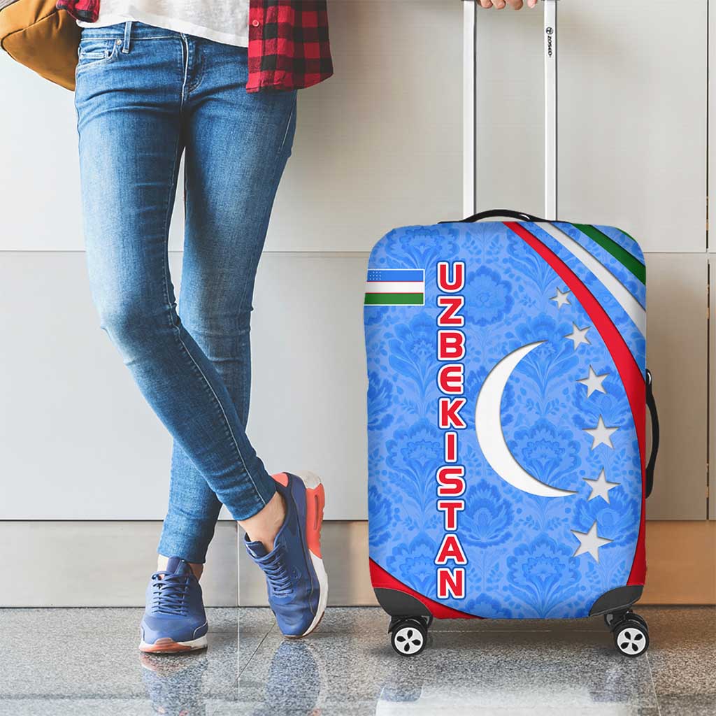 Uzbekistan Luggage Cover with Crescent Star and Ornamental Swirl Design TS04