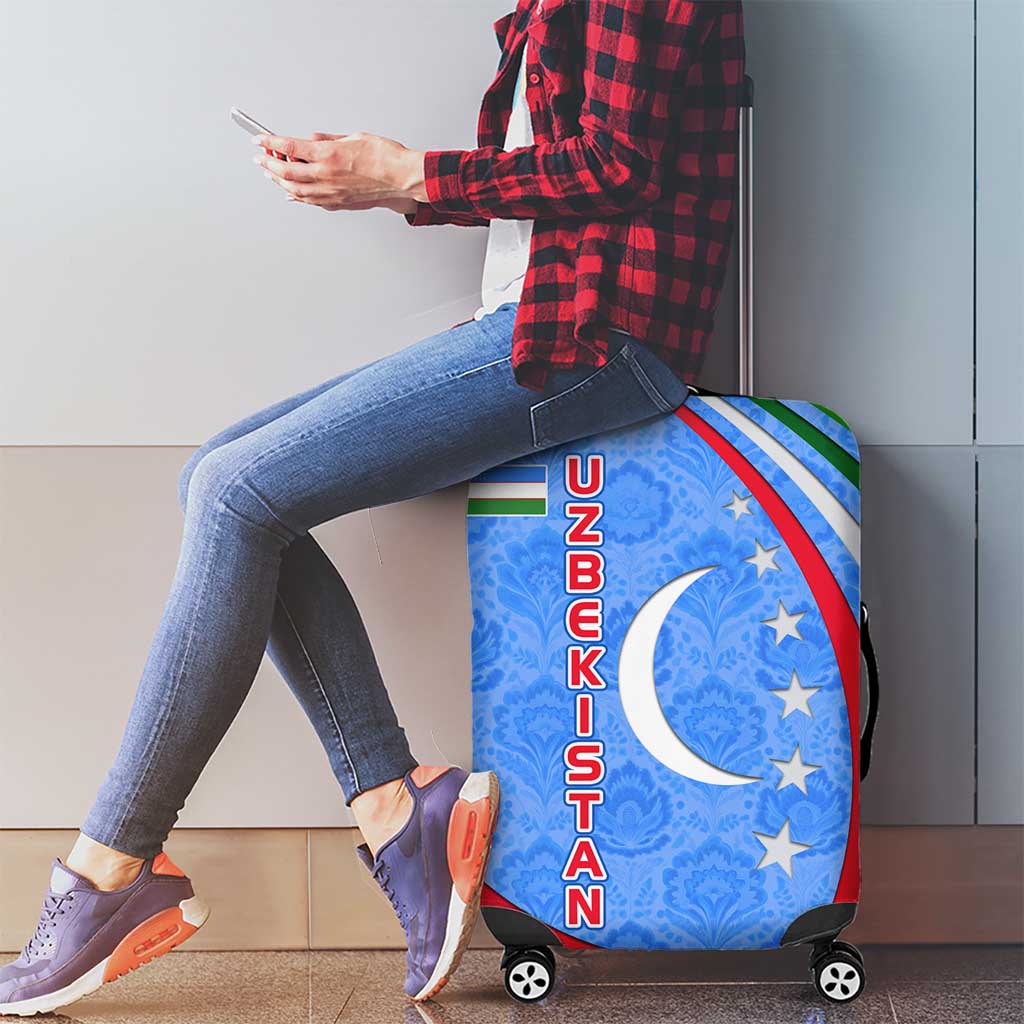 Uzbekistan Luggage Cover with Crescent Star and Ornamental Swirl Design TS04