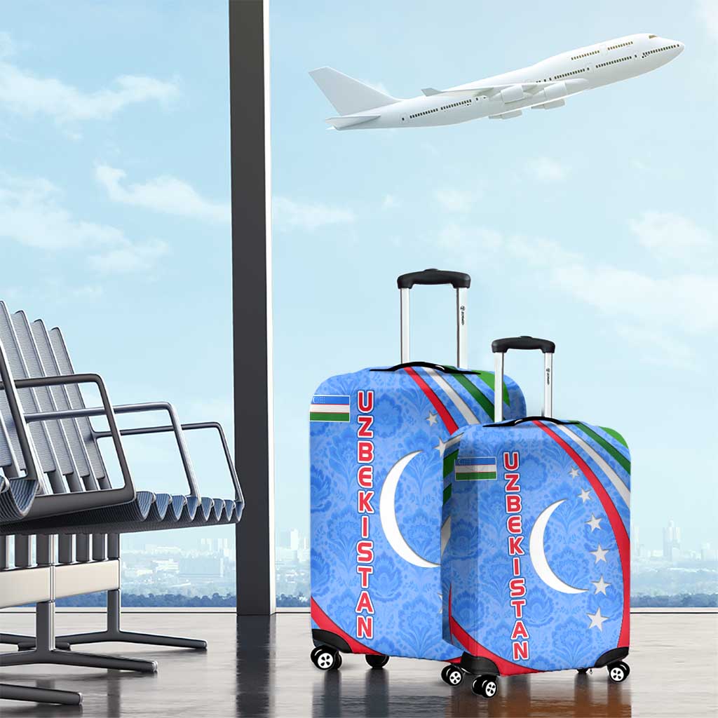 Uzbekistan Luggage Cover with Crescent Star and Ornamental Swirl Design TS04