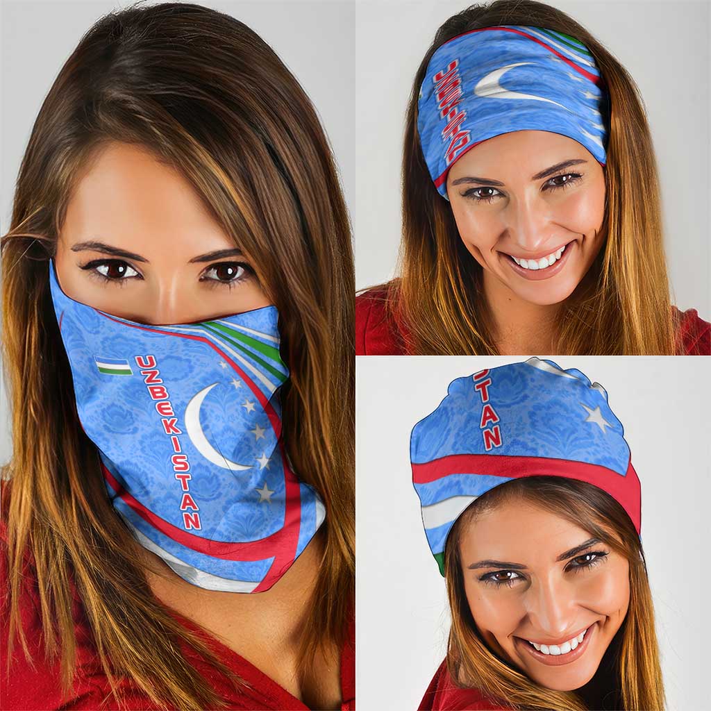 Uzbekistan Neck Gaiter with Crescent Star and Ornamental Swirl Design TS04