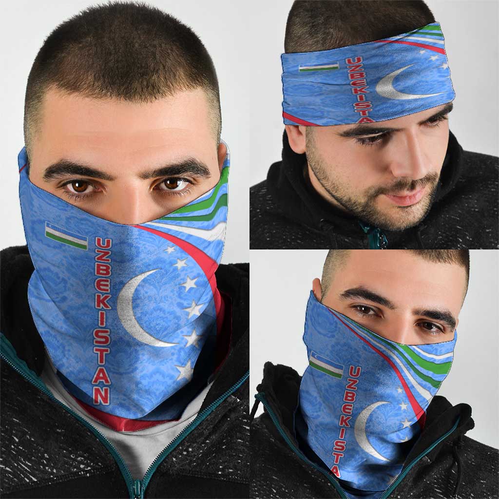 Uzbekistan Neck Gaiter with Crescent Star and Ornamental Swirl Design TS04
